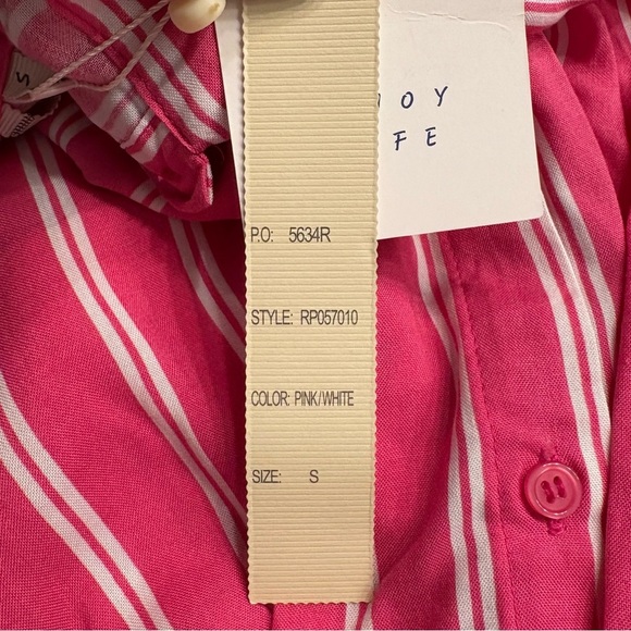 Grand & Greene Pink Striped Button Up Collared Long Sleeve Shirt Women’s SIZE S - Picture 11 of 13